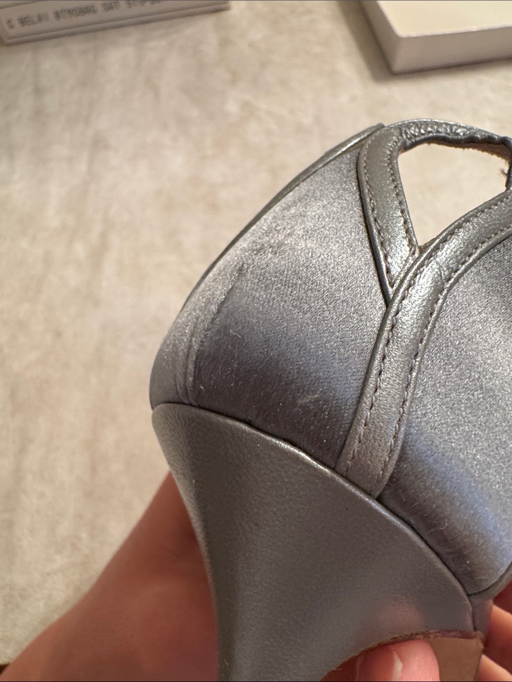 Manolo Blahnik Silver-Gray Satin Pointed Toe Ankle-Strap Heels - Picture 8 of 9